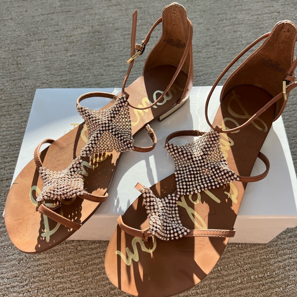 Sam Edelman rhinestone sandals brown size 40